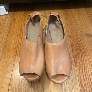 Chocolat Blu Walter Tan Leather Peep-Toe Wedges